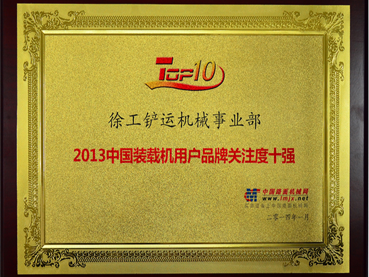 2013中國裝載機用戶品牌關注度十強